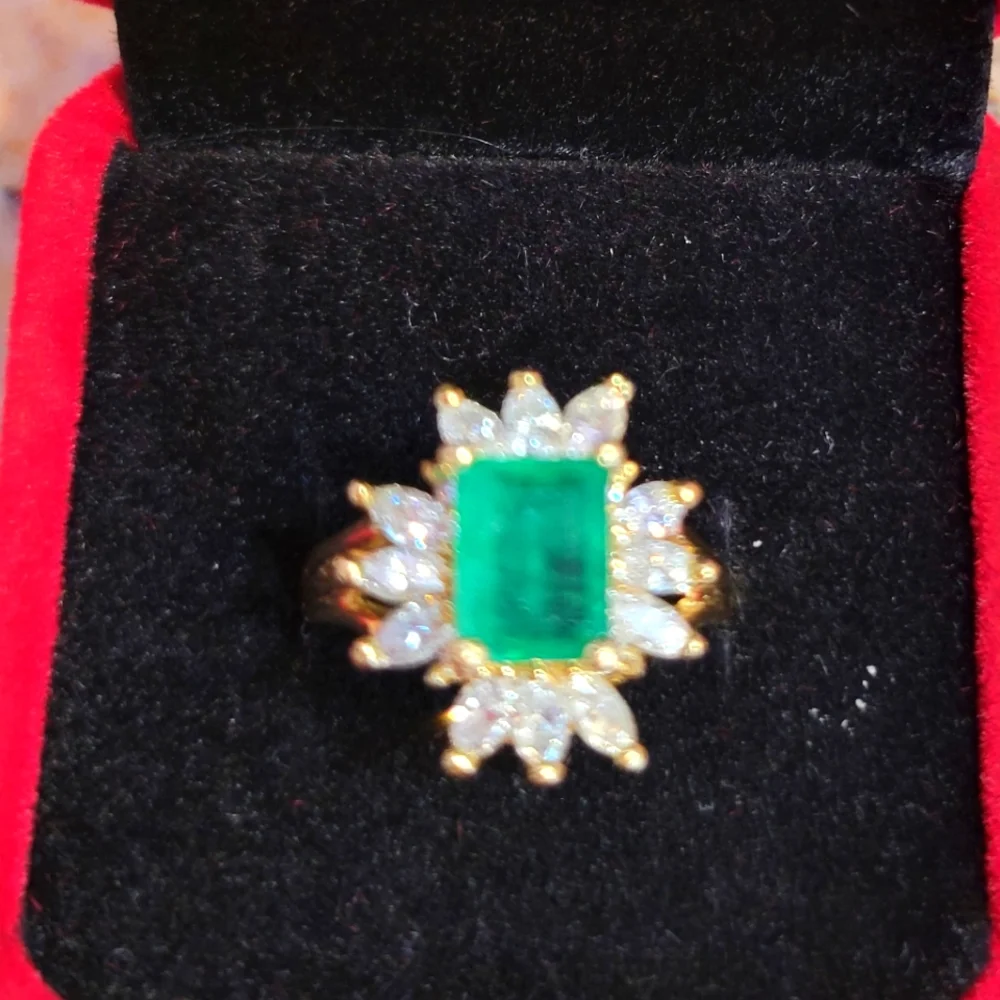 Art deco 14k yellow gold 3ct emerald diamonds ring size 8 - Picture 4 of 12